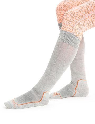 Women's Icebreaker Merino Ski+ Ultralight Over the Calf Socks Blizzard Heather / Flash | CA 1505LISH